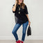 Black Floral Lace Trimmed Asymmetrical Shirt