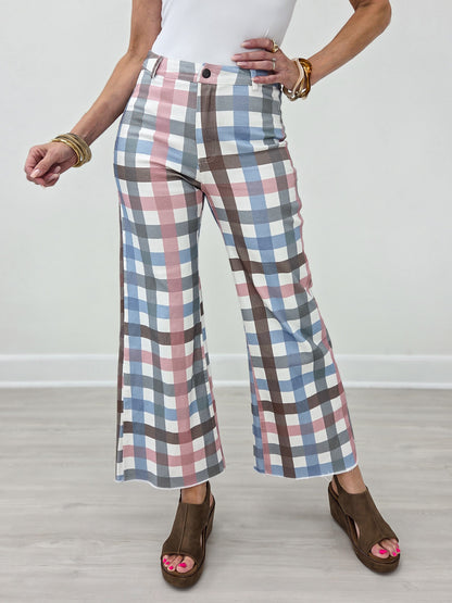 Comfort Stretch Gingham Wide Leg Jean