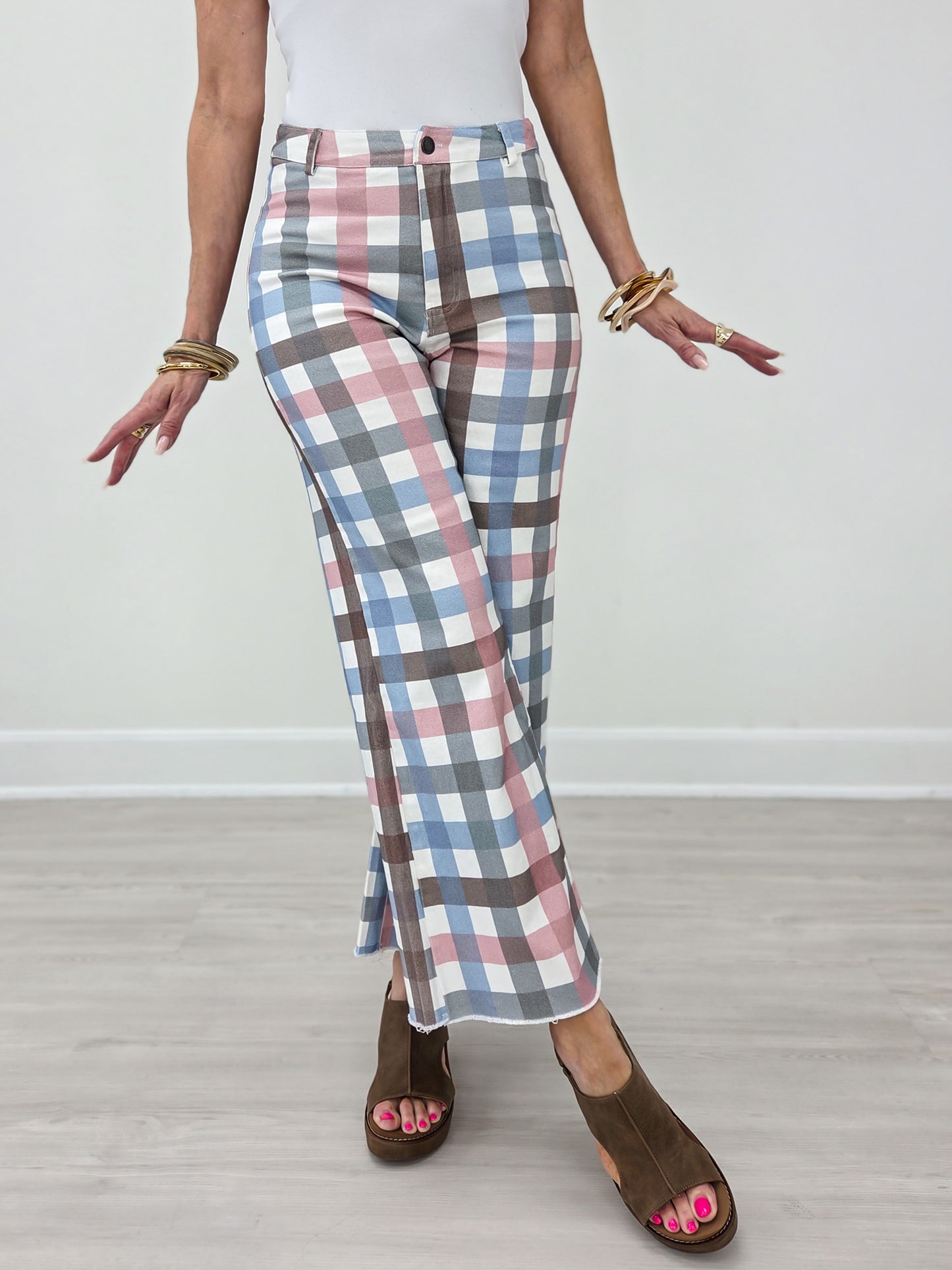 Comfort Stretch Gingham Wide Leg Jean