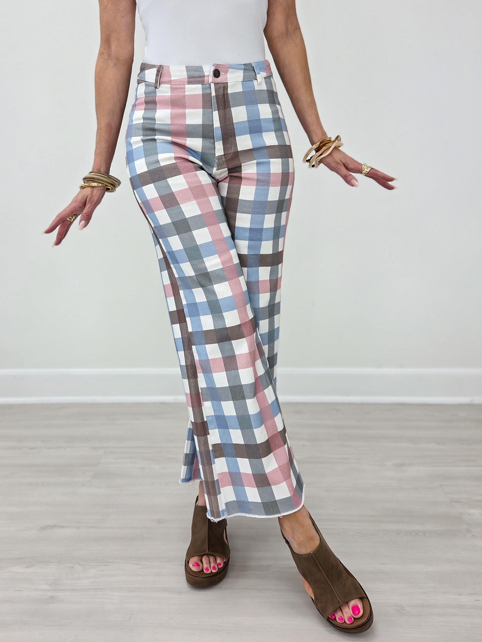 Comfort Stretch Gingham Wide Leg Jean