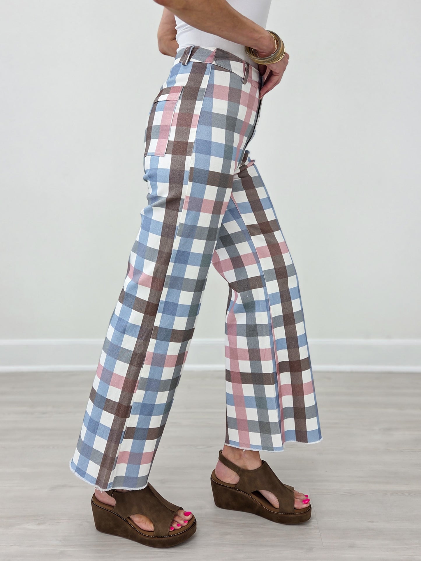 Comfort Stretch Gingham Wide Leg Jean
