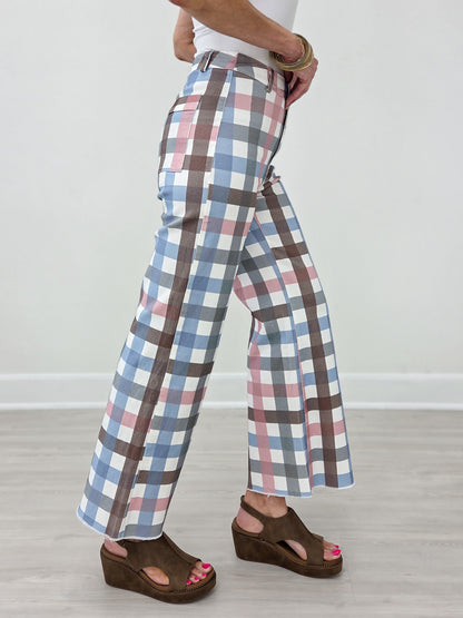 Comfort Stretch Gingham Wide Leg Jean