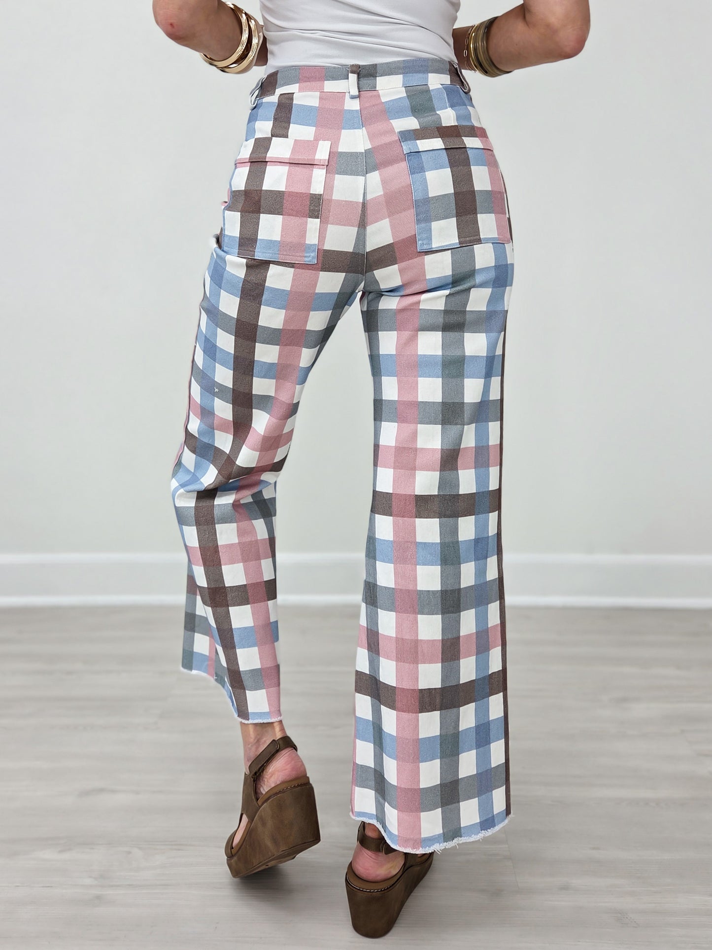 Comfort Stretch Gingham Wide Leg Jean