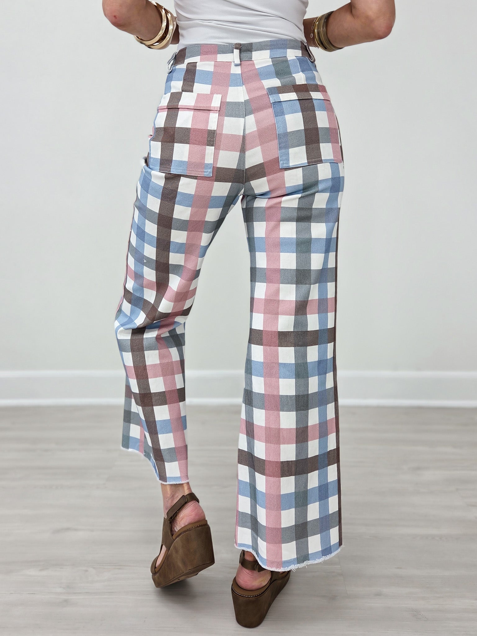 Comfort Stretch Gingham Wide Leg Jean
