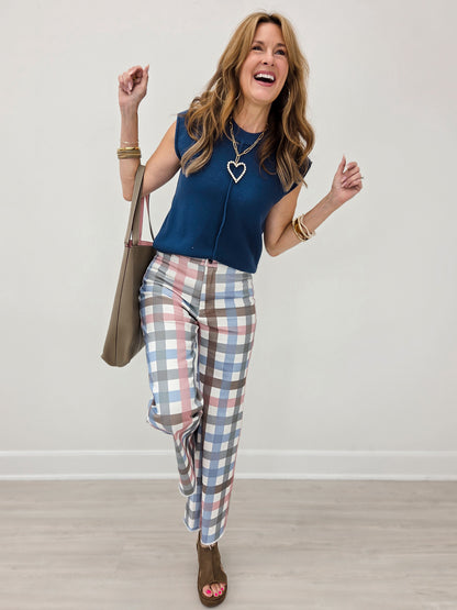 Comfort Stretch Gingham Wide Leg Jean