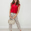 Navy Polka Dot Print Cotton Twill Wide Straight Leg Pants