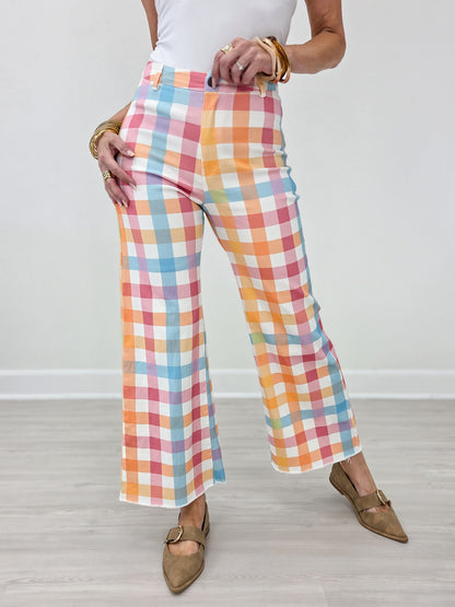 Comfort Stretch Gingham Wide Leg Jean
