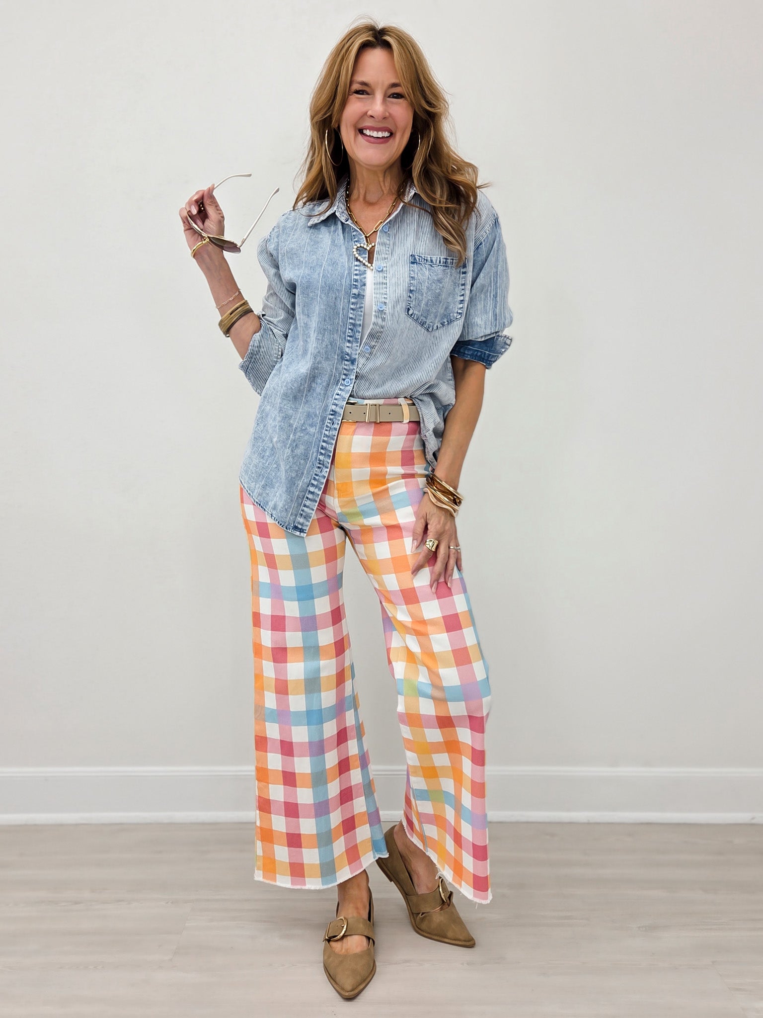 Comfort Stretch Gingham Wide Leg Jean