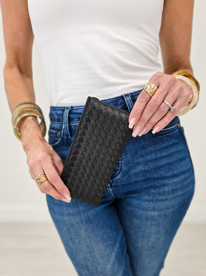 Thin Woven Handmade Leather Wallet- Black