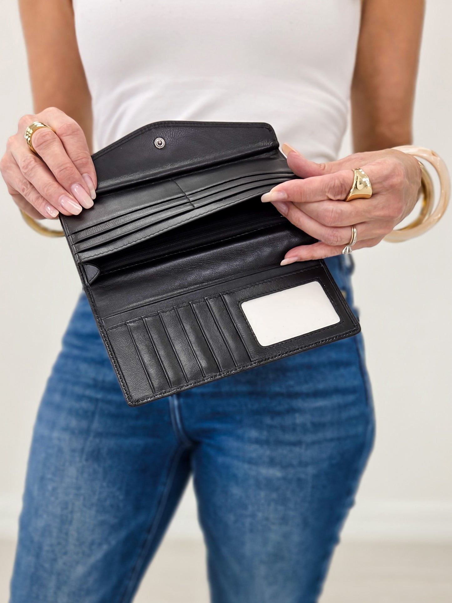 Thin Woven Handmade Leather Wallet- Black