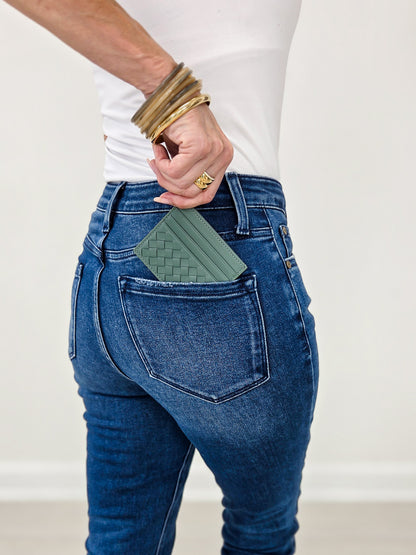 Leather Woven Credit Card Wallet -Green