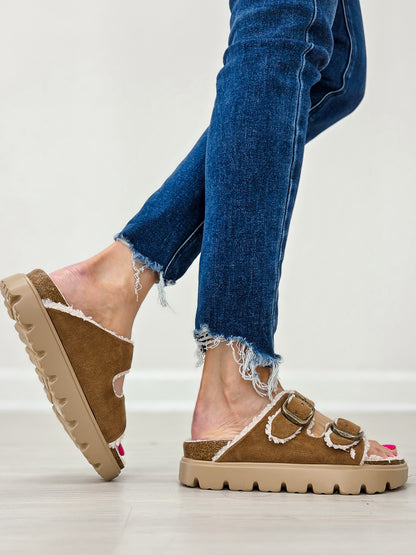 Corkys Hearsay Sandals in TOBACCO FAUX SUEDE