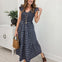 Plaid V Neck Smocked Tiered Midi Dress- Navy