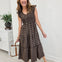 Plaid V Neck Smocked Tiered Midi Dress- Brown