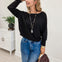 Black With Contrast Trim Neck-Off Shoulder Long Sleeve Sweater
