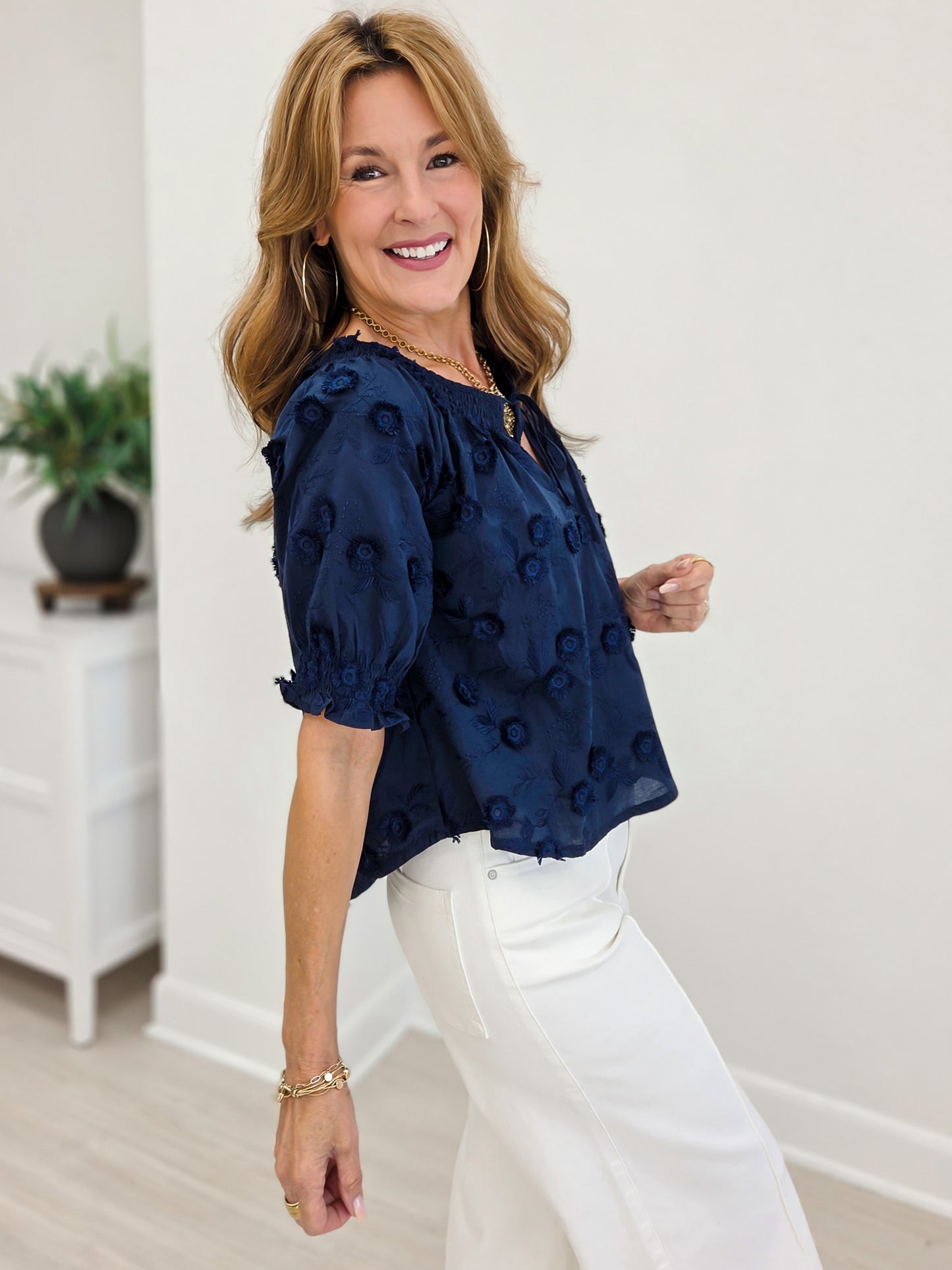 Embroidered 3d Floral  Blouse