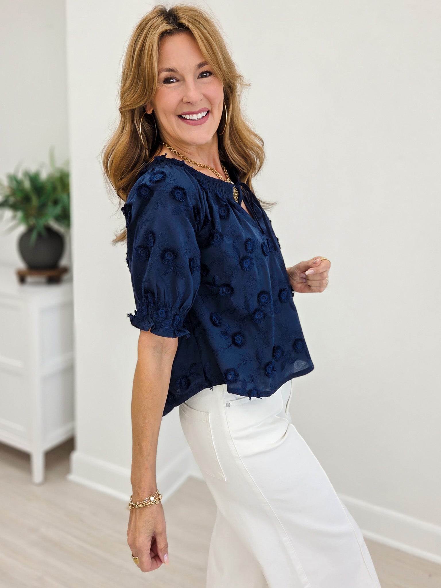 Embroidered 3d Floral  Blouse