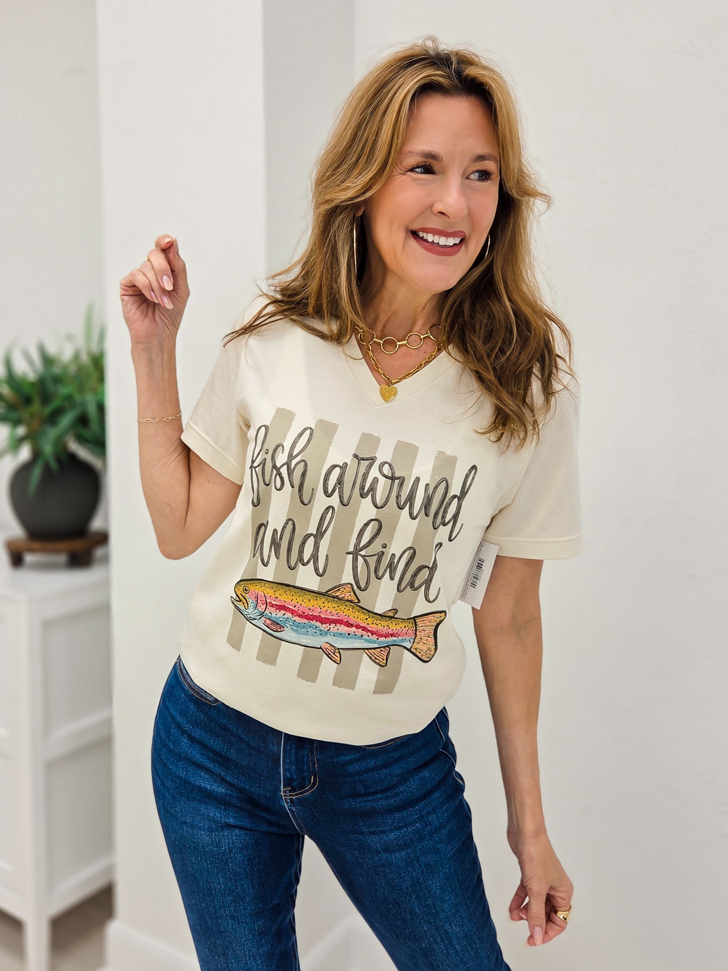 Fish Around And Find Trout V-neck Graphic Tee