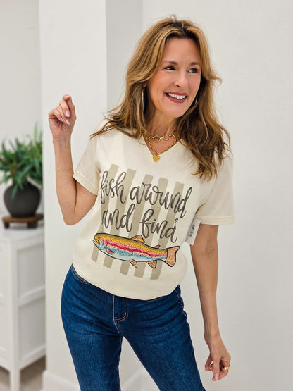 Fish Around And Find Trout V-neck Graphic Tee