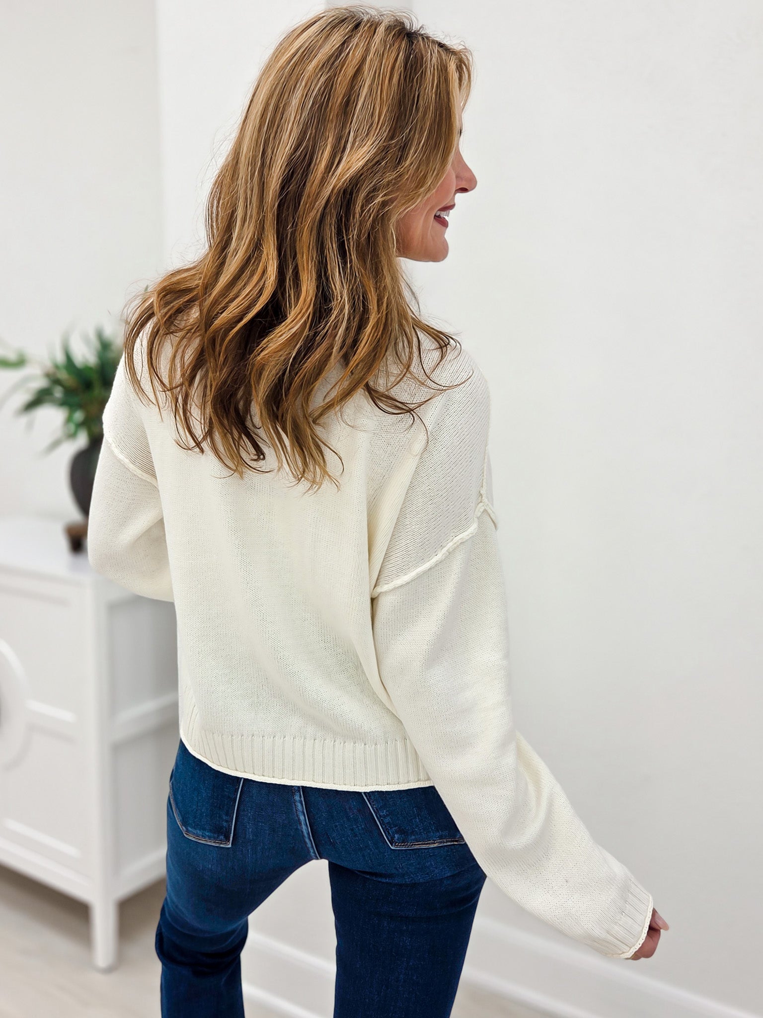 Ivory Raw Edge Exposed Seam Button Down Knit Cardigan – Emma Lou's