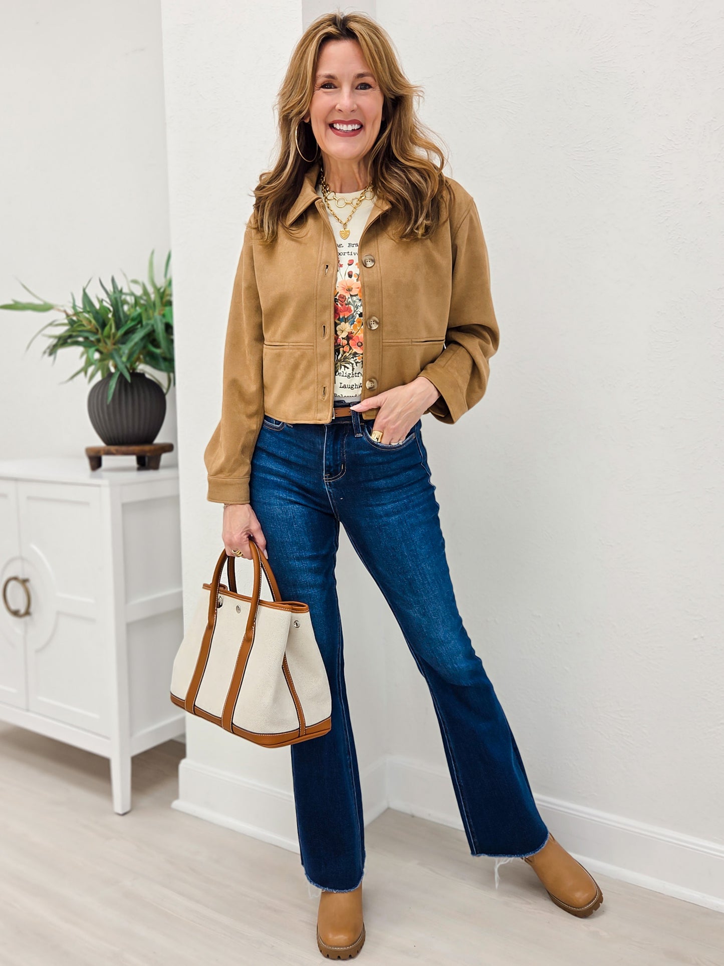 Suede Collared Button Down Jacket