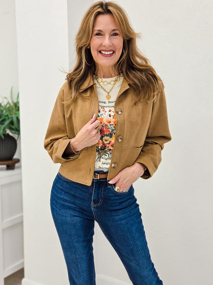 Suede Collared Button Down Jacket