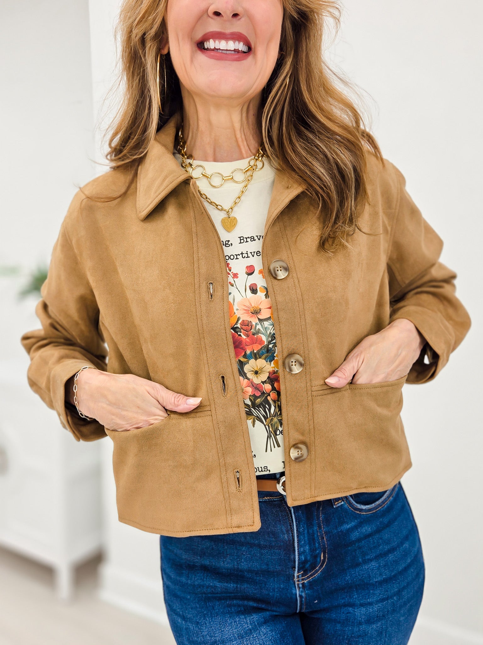 Suede Collared Button Down Jacket