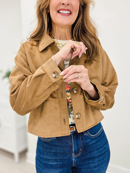 Suede Collared Button Down Jacket