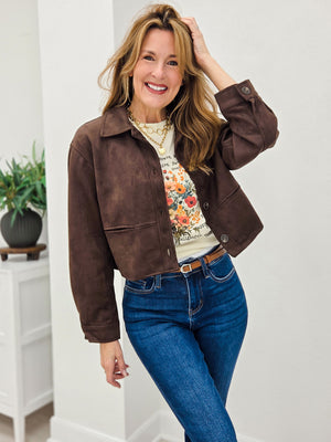 Suede Collared Button Down Jacket