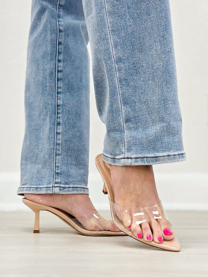 Nude Patent Leather Slide Heel Mules