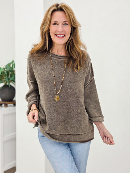 Washed Inverted Seam Short Sleeve Sweatshirt