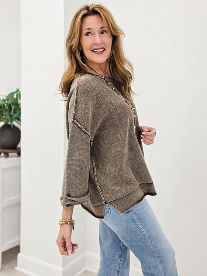 Washed Inverted Seam Short Sleeve Sweatshirt