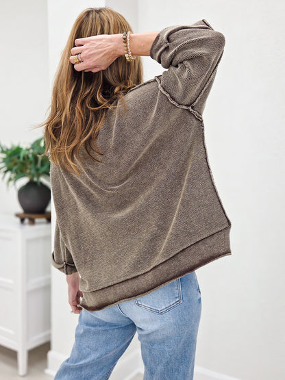Washed Inverted Seam Short Sleeve Sweatshirt