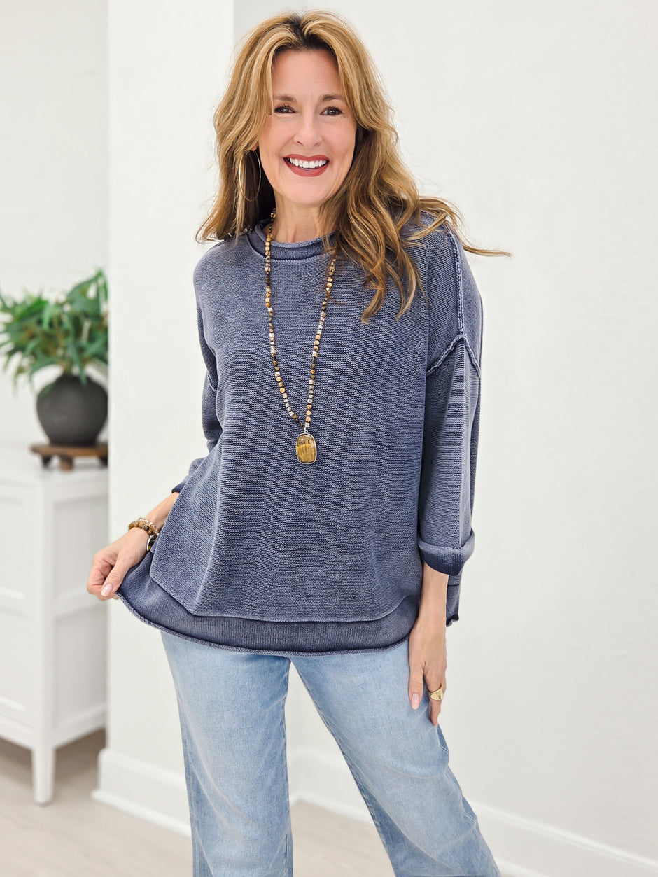 Washed Inverted Seam Short Sleeve Sweatshirt