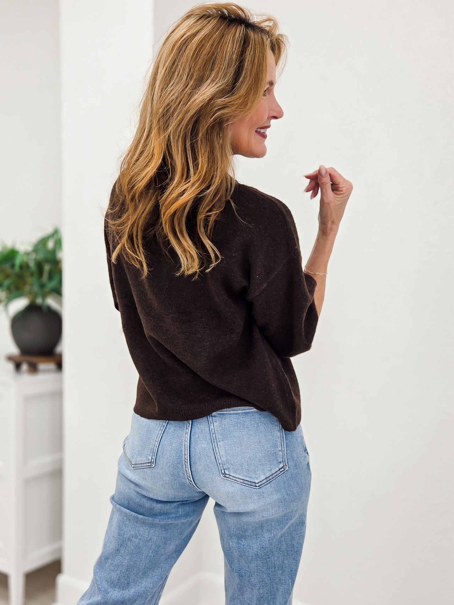Heathered Crew Neck Half Sleeve Boxy Pullover