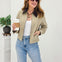 Khaki Zip Up Jacket with Corduroy Collar