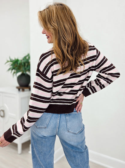 Striped Knit Sweater Top with Long Sleeves