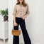 Marled Button Down Short Sleeve Raw Edge Knit Top