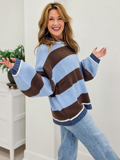 Oversized Stripe Crew Neck Long Sleeve Sweater