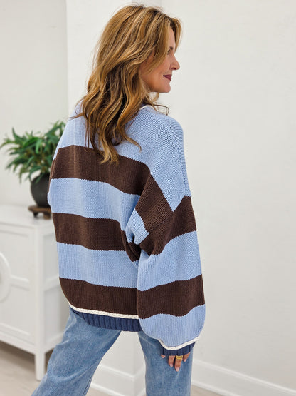 Oversized Stripe Crew Neck Long Sleeve Sweater