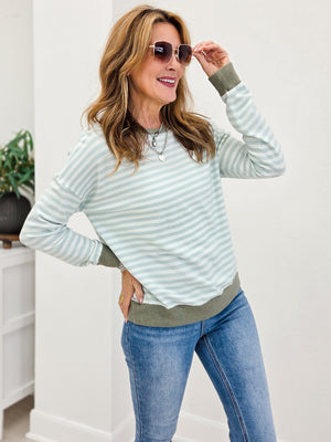 Blue Striped Multi Color Contrast Knit Top
