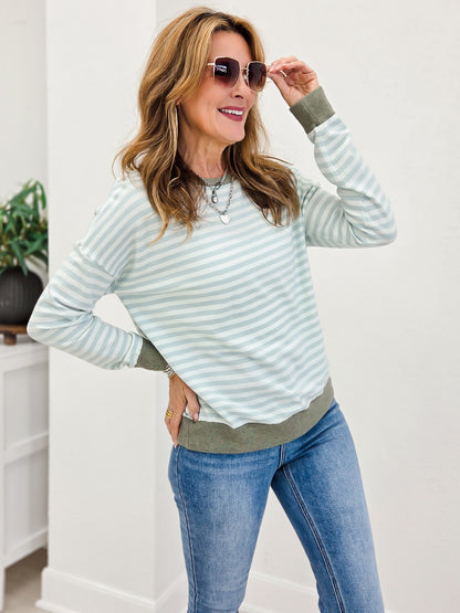 Blue Striped Multi Color Contrast Knit Top