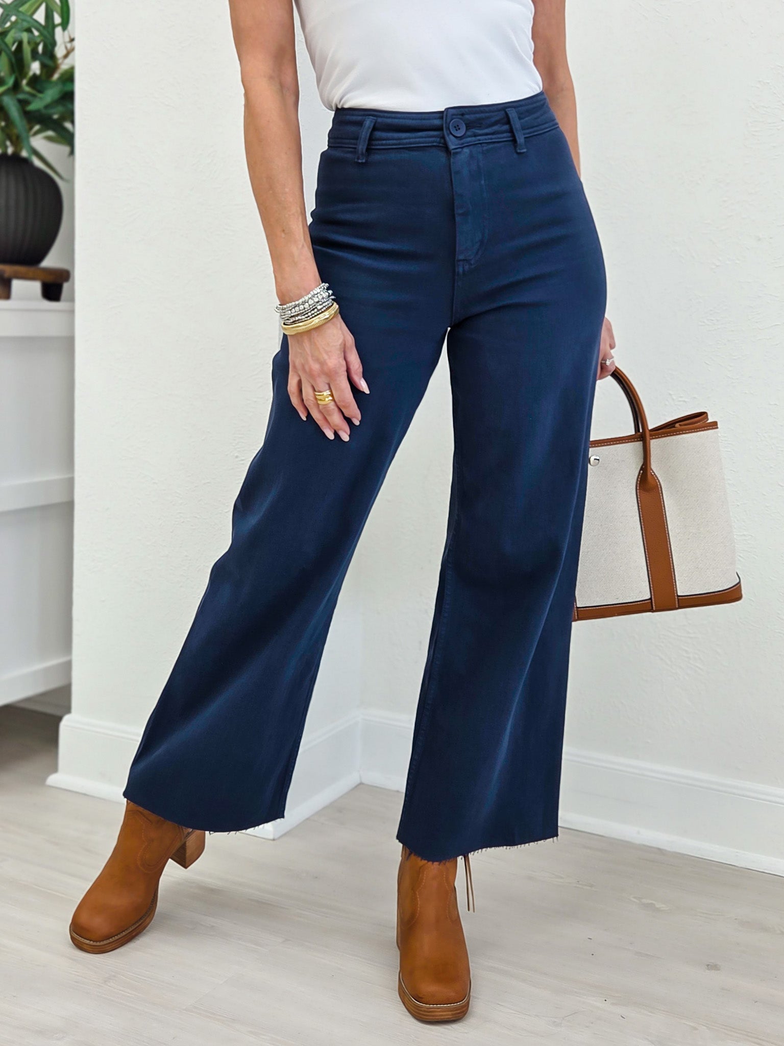 Raw Hem Straight Leg Denim Pant-A