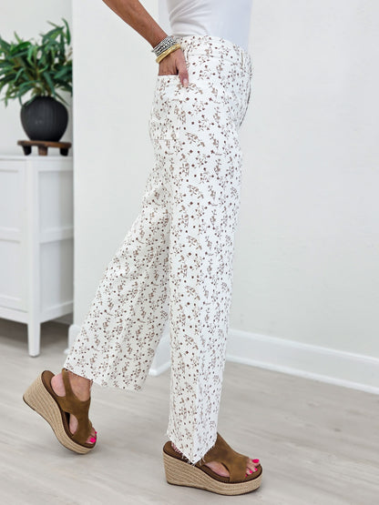 Floral Print Cropped Stretch Pants