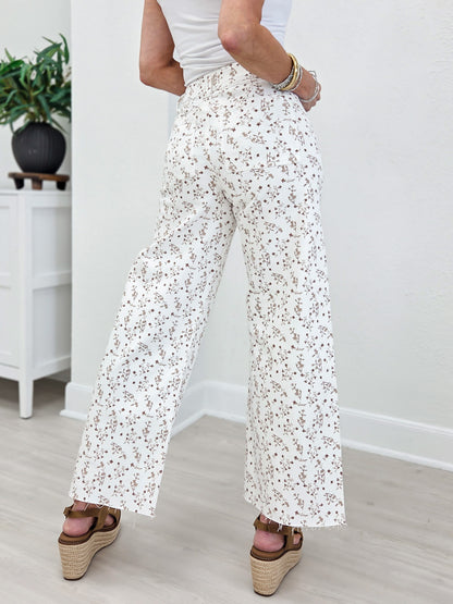Floral Print Cropped Stretch Pants