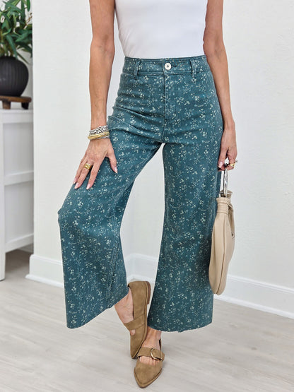 Floral Print Cropped Stretch Pants