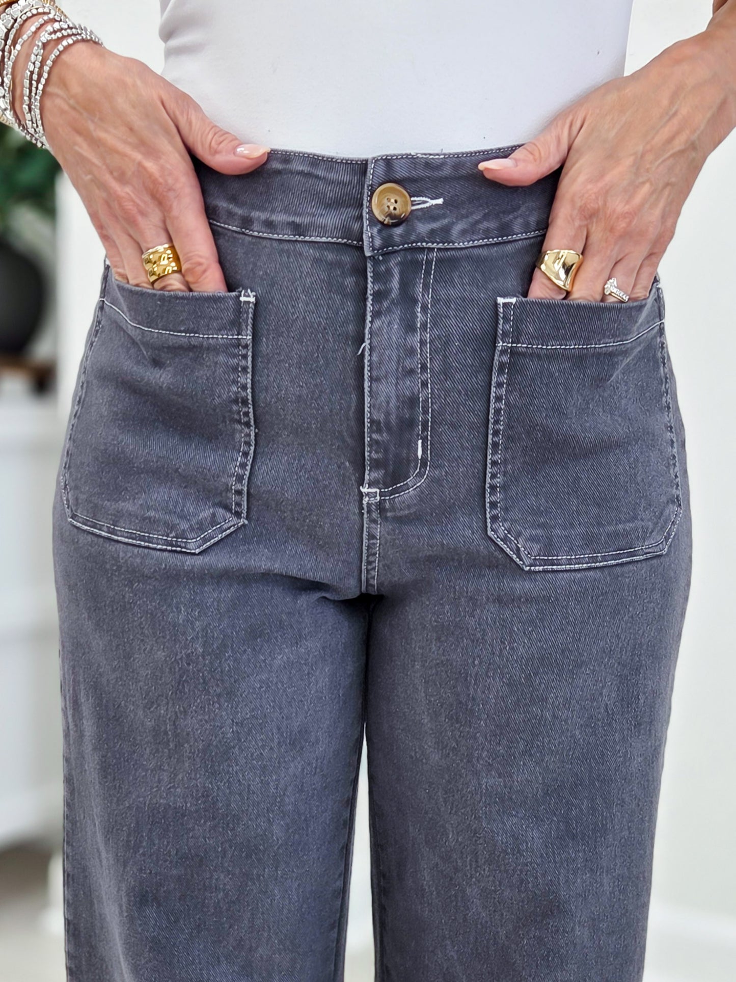 Charcoal Relaxed Fit Wide Leg Cropped Pant