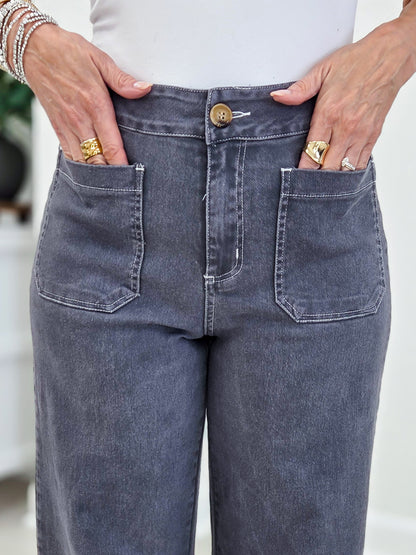 Charcoal Relaxed Fit Wide Leg Cropped Pant