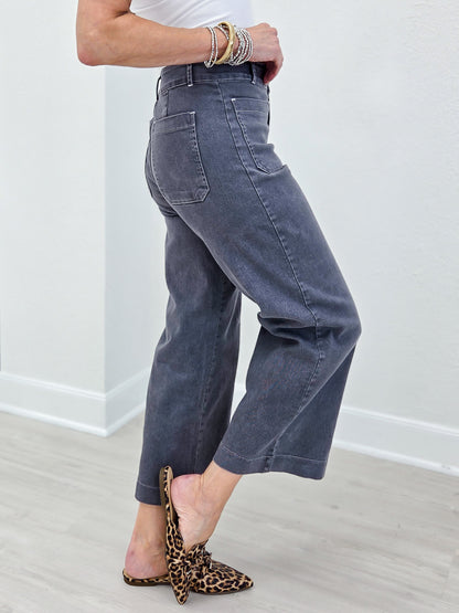 Charcoal Relaxed Fit Wide Leg Cropped Pant