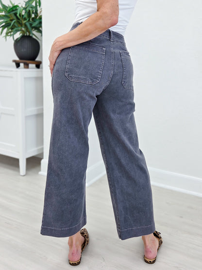 Charcoal Relaxed Fit Wide Leg Cropped Pant